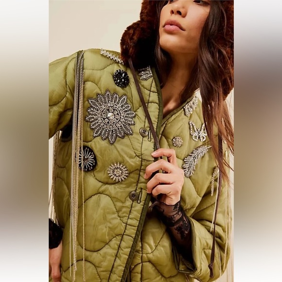 Tricia Fix Jackets & Blazers - Free People X Tricia Fix Broached Liner Jacket Upcycled Reworked Olive